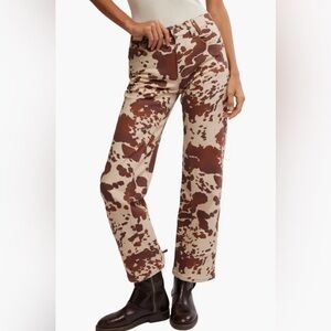 NWT Free People Risk Taker Animal Print Straight Leg Jeans
